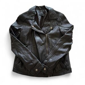 Black Faux Quilted Leather Jacket Size Medium
